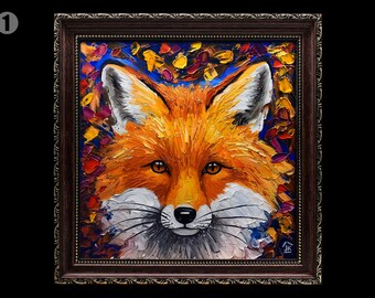 Framed Fox Impasto Oil Painting: Majestic Animal Portrait