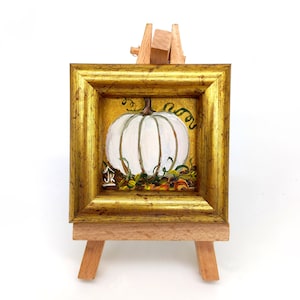 Framed Pumpkin Mini Oil Painting: Halloween Decor, Tiny Fall Art