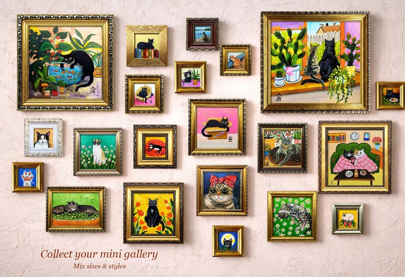 Black Cat Painting, Dopamine Decor, Quirky Kitten in Box, Cat Lover Gift image 10