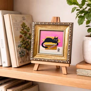 Black Cat Painting, Dopamine Decor, Quirky Kitten in Box, Cat Lover Gift image 13