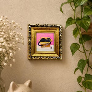 Black Cat Painting, Dopamine Decor, Quirky Kitten in Box, Cat Lover Gift image 20