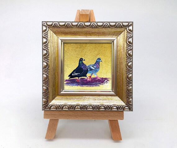 額入り鳩の絵画：小さなオリジナルアート、鳥好きへのギフト - Etsy 日本
