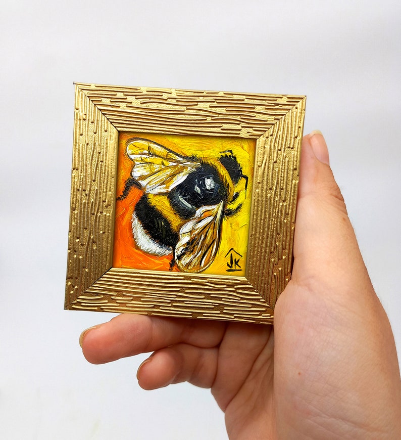 Bumblebee Painting Framed Hand-painted Tiny Bumblebee Artwork Bee Wall ...