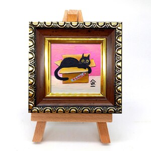 Black Cat Painting, Dopamine Decor, Quirky Kitten in Box, Cat Lover Gift image 15