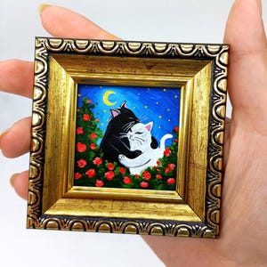 Framed Cats Oil Painting: Romantic Miniature Art by Julia Kot