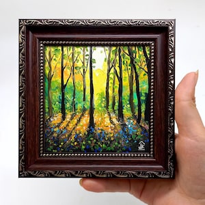 Miniature Spring Forest Painting: Small Framed Landscape Art