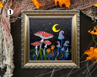 Fly Agaric Mushroom Painting: Miniature original art 4 by 4