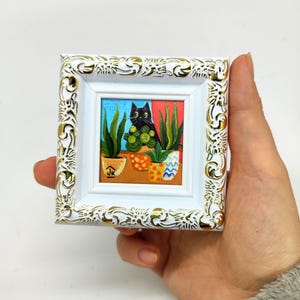 Black Cat Painting, Colorful Plant Decor, Original Whimsical Art, Cat Lover Gift zdjęcie 16