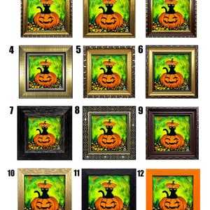 Black Cat Halloween-schilderij, pompoenmuurkunst, leuk griezelig decor, grillig herfstcadeau voor Halloween afbeelding 3