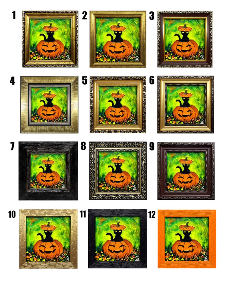 Black Cat Halloween-schilderij, pompoenmuurkunst, leuk griezelig decor, grillig herfstcadeau voor Halloween afbeelding 3