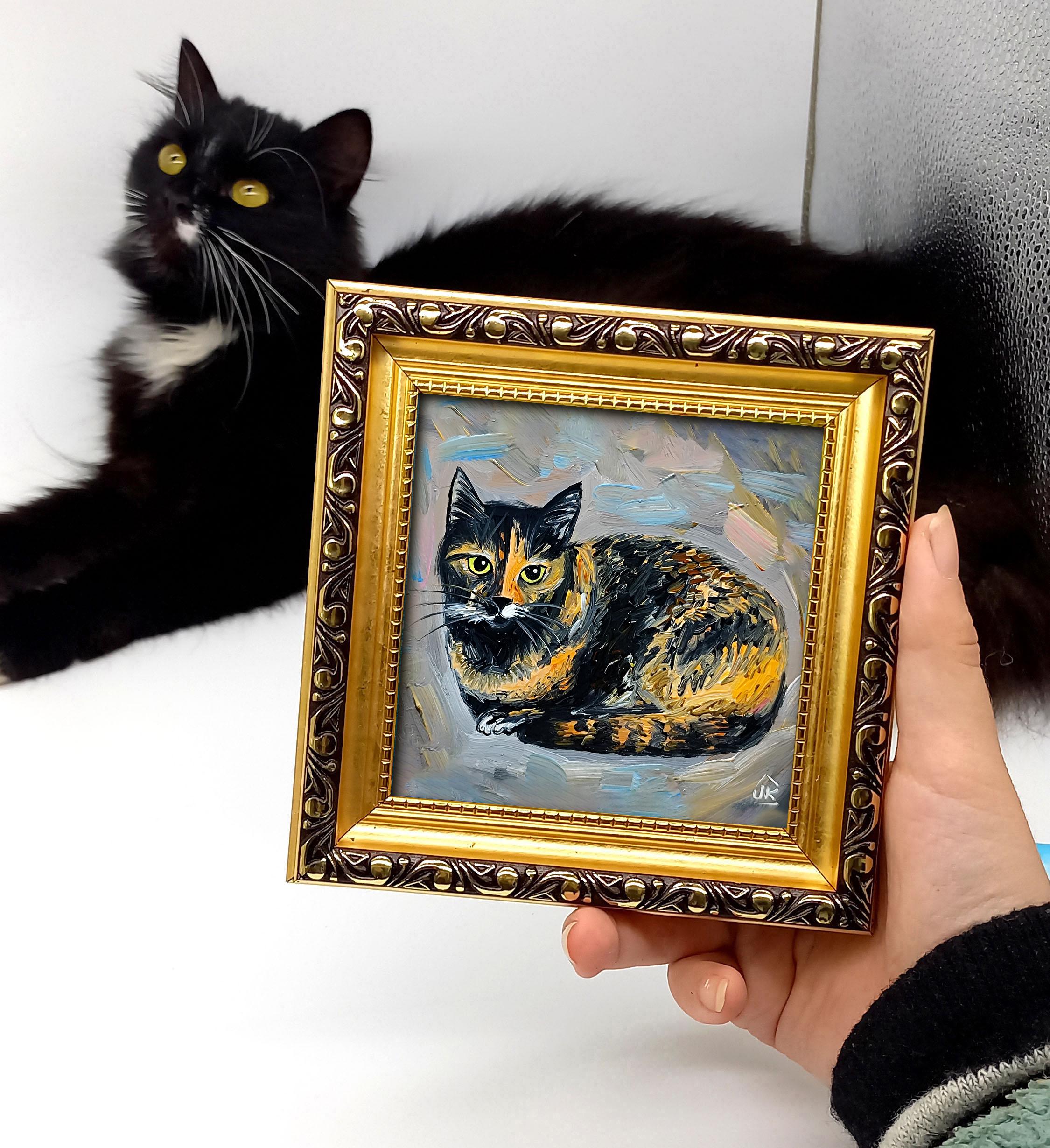 三毛猫の油絵、ミニチュアフレーム付き三毛猫ミニ壁アート - Etsy 日本