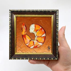 Framed Shrimp Oil Painting: Miniature Kitchen Wall Decor