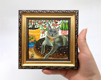 Siamese Cat Painting: Hand-Painted Kitty Artwork (4x4 Framed)