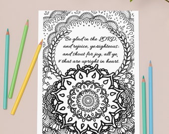 Bible Verse Coloring Page, Printable Instant Download, Christian Coloring Page - Be Glad In The Lord