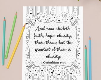 Bible Verse Coloring Page, Printable Instant Download, Christian Coloring Page - The Greatest of These is Charity