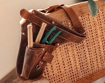 Left Handed Leather Garden Tool Belt: Florist, Farmer, Carpenter. Personalized