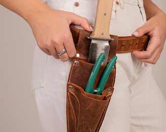 Leather Hori Hori Sheath Belt: Gardening Tool Organizer. Personalized