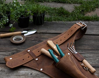 Leather Garden Tool Belt: Florist, Farmer, Carpenter. Personalized