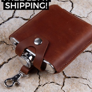 Personalisierte Leder Flachmann Hülle: Vintage Flachmann Halter
