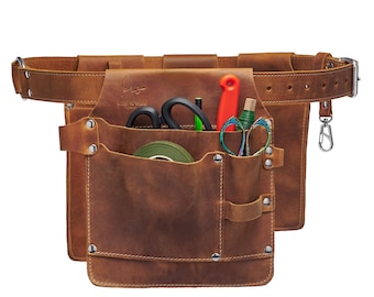Cintura in pelle da fiorista/giardiniere con tasche regolabili.