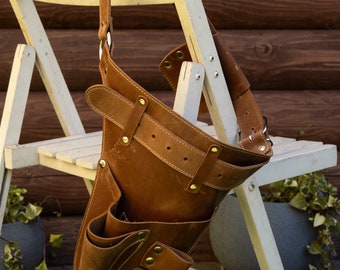 Cintura porta attrezzi in pelle per fioristi, cintura da giardino con tasche, cintura da giardinaggio per agricoltori e fioristi.