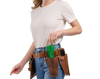 Florist/Gardener Leather Belt with Adjustable Pocket Layout.