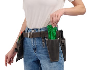 Personalized Florist belt for tools. Florist/Gardener Leather Belt with Adjustable Pocket Layout.