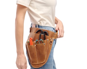 Cintura porta attrezzi da fiorista in pelle, con tasche angolate magnetiche, regalo personalizzato per giardinieri.
