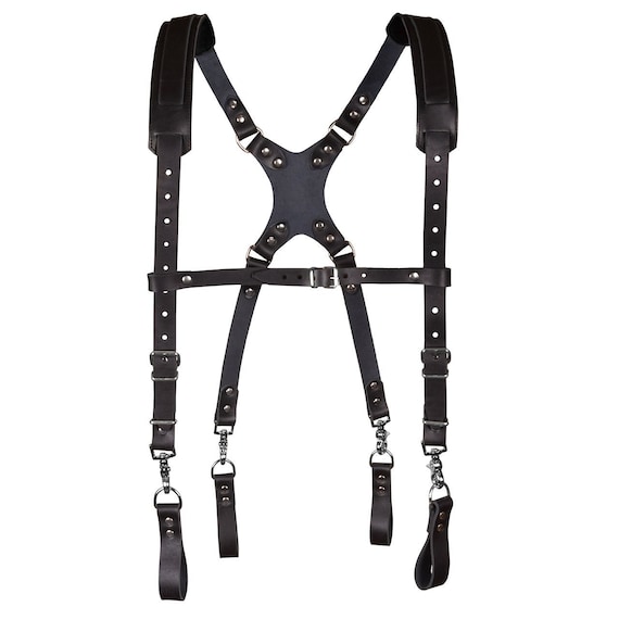 Personalized Padded Leather Work Suspenders, Heavy Duty Carpenter Tool Belt Support