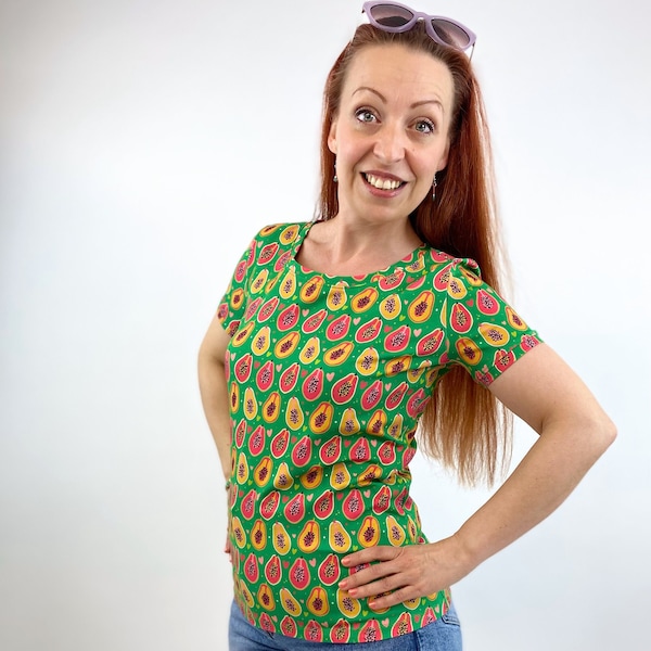 Shirt "Lena" kurzarm Papaya grün, Sommer T-Shirt figurbetont, bequemes Damen Basicshirt, Fairfashion, Handmade with Love