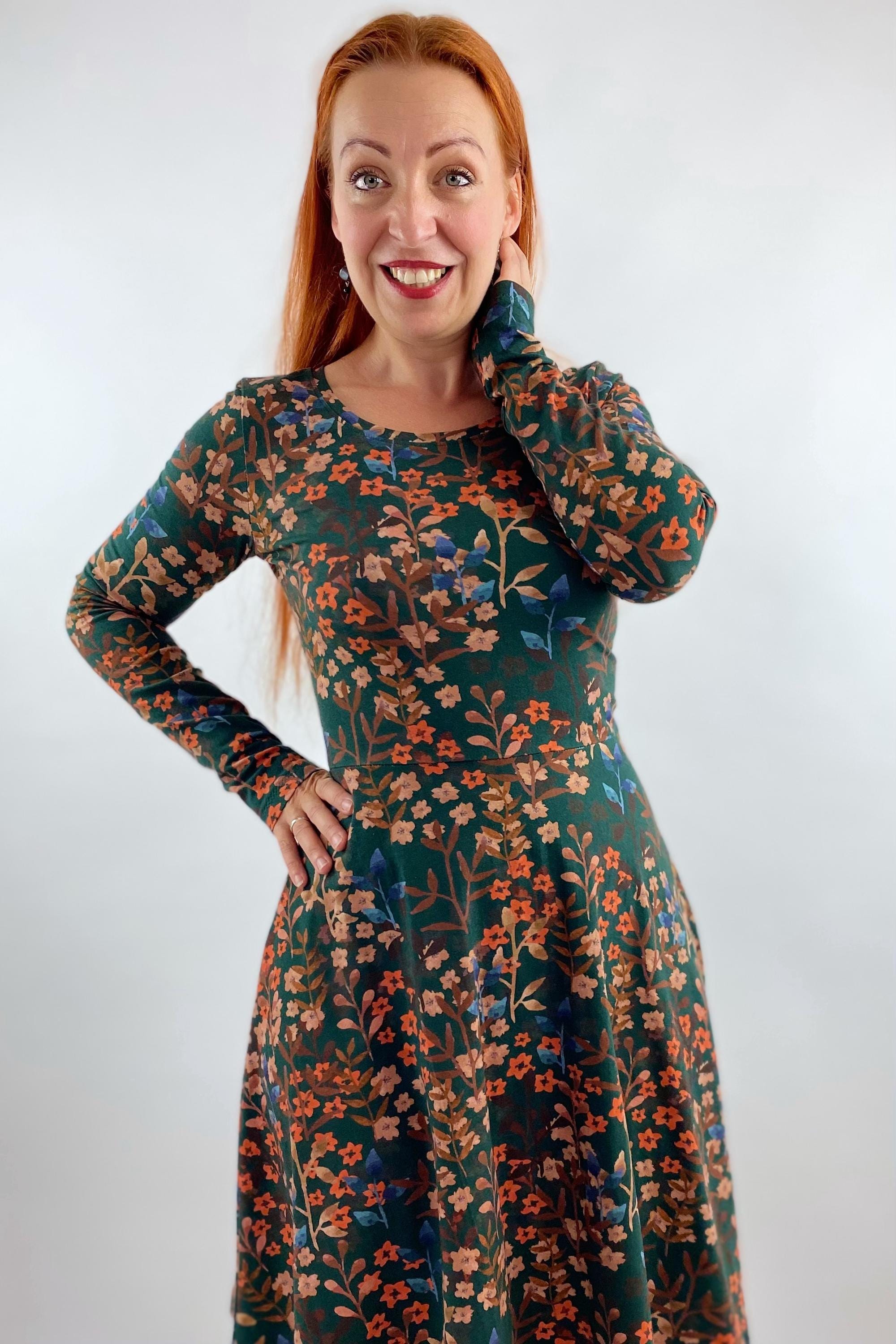 rust and green dress mini good luck puff sleeve dress // green floral *zoco exclusive* – shop  zoco main image 1