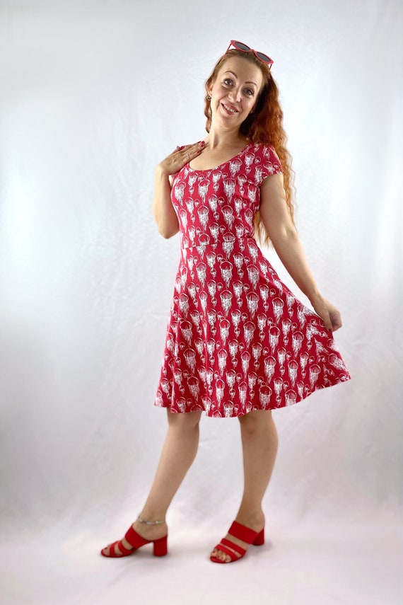 inga" Dress, Red Jellyfish Print, Short Summer Dress With Short Sleeves,  Airy Women's Dress, Slow Fashion, Handmade With Love - Etsy Australia