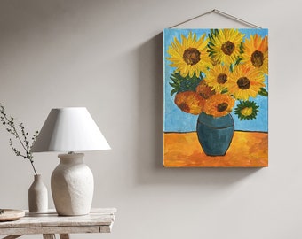 Hand Painted Van Gogh Sunflowers: acrylic paints on canvas, original painting (not a print), ready to hang, gift