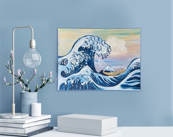 The Wave Original Acrylic Painting on Canvas - Inspired by The Great Wave off Kanagawa, Hand-Painted, Not a Print, Ready to Hang