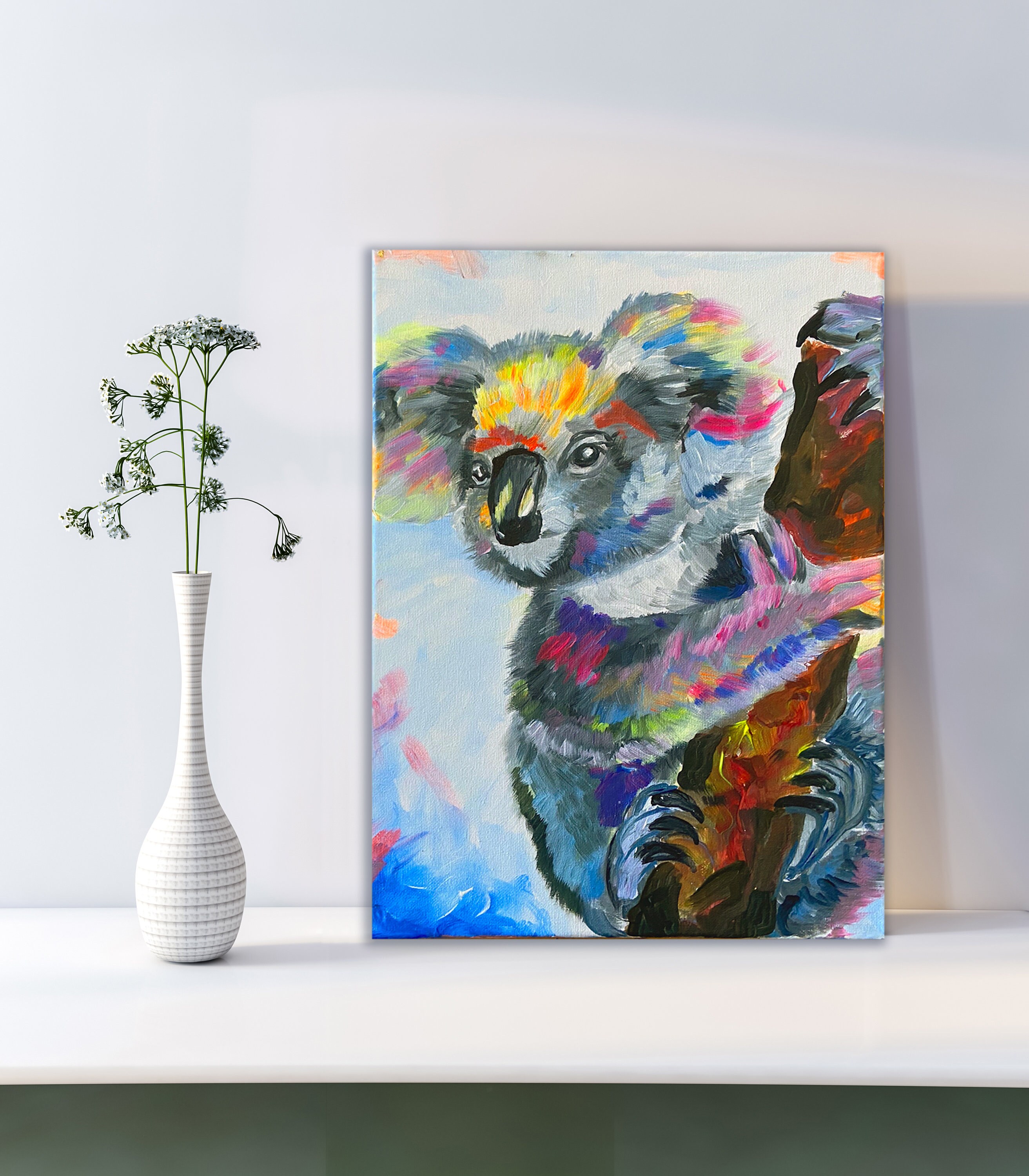 Koala Painting on Canvas Original Art, Modern Art, Living Room Wall Art, Kids Room Painting