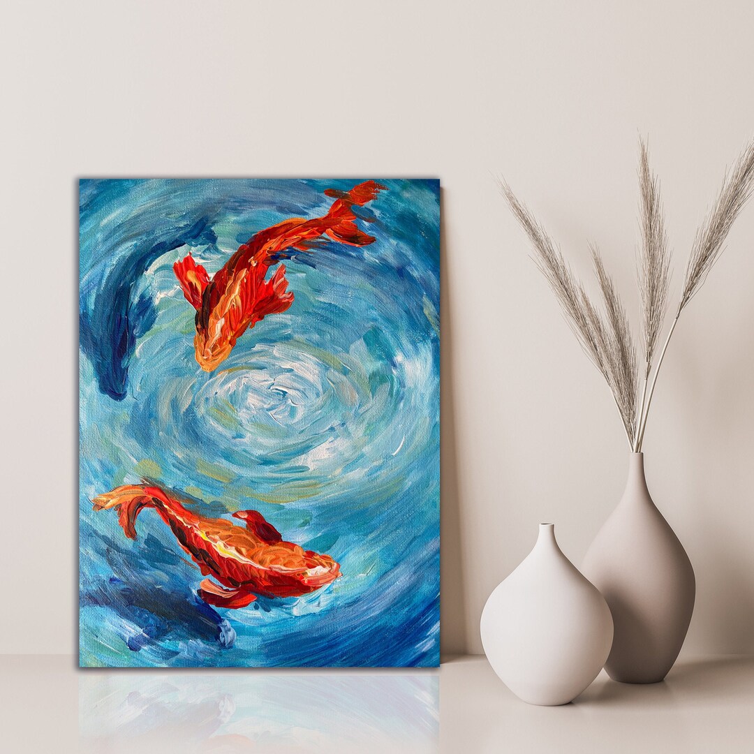 Hand-painted Koi Fish Painting on Canvas: Gold Accents, Yin Yang Art - Etsy