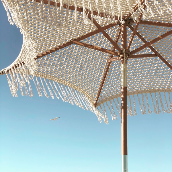 crochet macrame umbrella with fringe - venice 6’ día