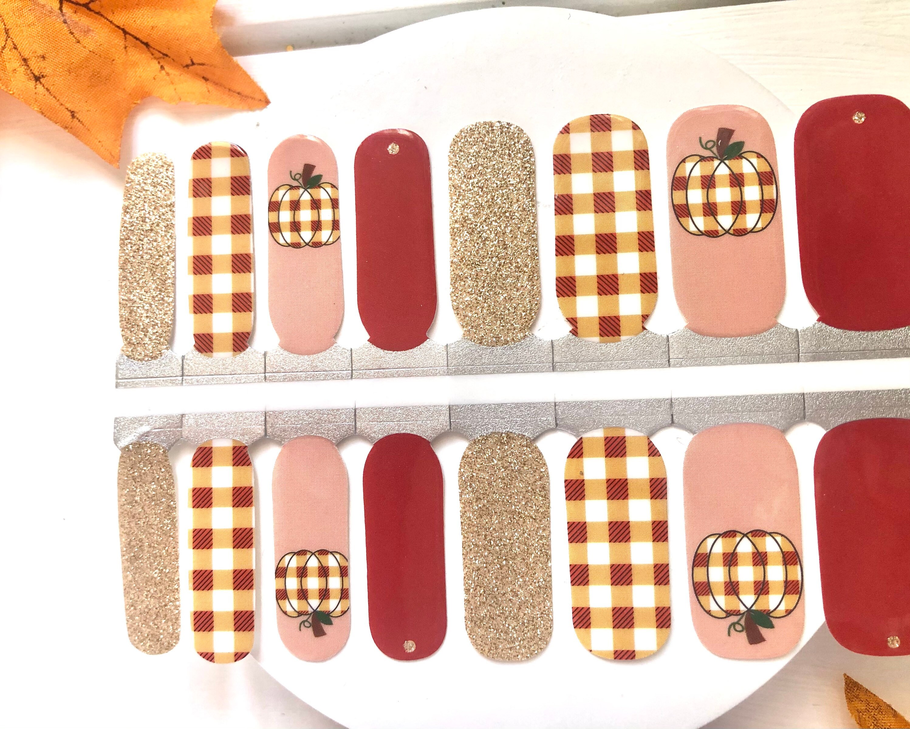 Nail Polish Strips with Plaid Pumpkins and Glitter Real Nail Etsy