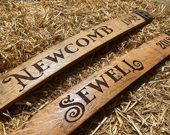 Personalized Family Name - Wedding Date Barrel Stave Sign, Custom & Rustic Wall Art, Kentucky Bourbon Whiskey Barrel, Rustic Home Decor.