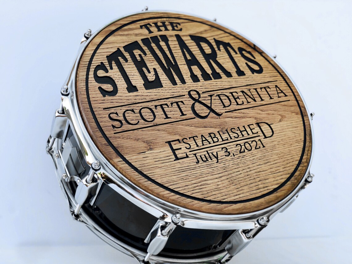 Personalized Snare Drum Wall Art Engraved Oak Wood Design Etsy
