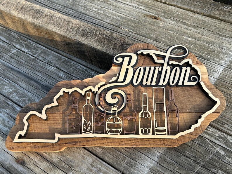 Kentucky Bourbon 3D Layered Hardwood Sign, Rustic Decor Barnwood Sign ...