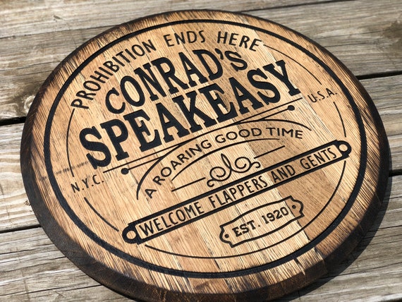 Personalized Whiskey Barrel Prohibition decor Moonshine Bar Sign Wall Art