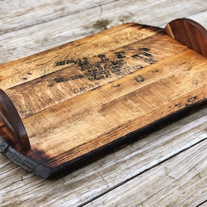 Handcrafted Whiskey Barrel Serving Tray,  Noodle Board, Charcuterie with carved hardwood handles, Best Gift for The Bourbon Whiskey Lover