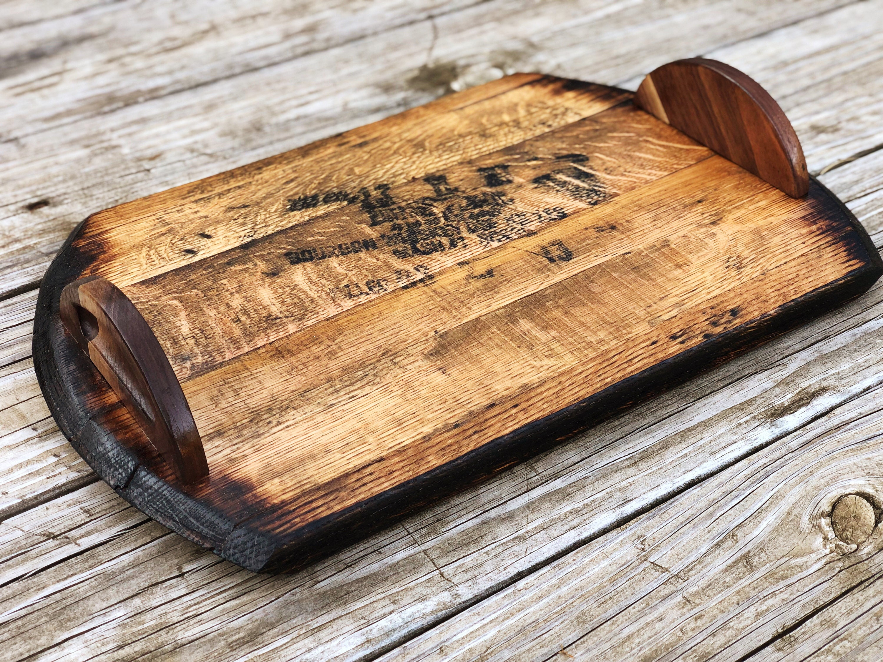 Handcrafted Whiskey Barrel Serving Tray, Noodle Board, Charcuterie