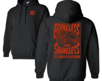 XJ Cherokee Black Hoodie Sweatshirt, Framless and Shameless Design