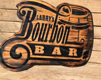 Personalized Carved Bourbon Whiskey Bar Sign, Rustic Bar Art, Whiskey And Bourbon Lovers Gift, Custom Man Cave Decor