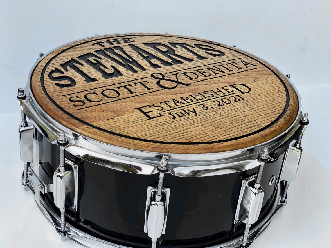 Personalized Snare Drum Wall Art Engraved Oak Wood Design Etsy
