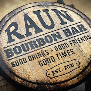 Bourbon Barrel Bar Sign - Personalized Name and Date - Authentic KY Bourbon Barrel - Personalized Bourbon Barrel - Basement Bar Sign