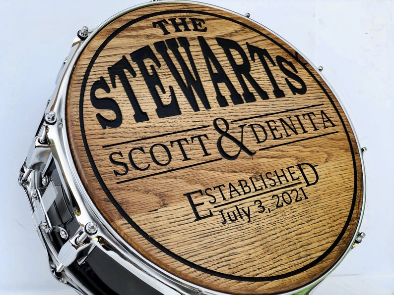 Personalized Snare Drum Wall Art Engraved Oak Wood Design Etsy