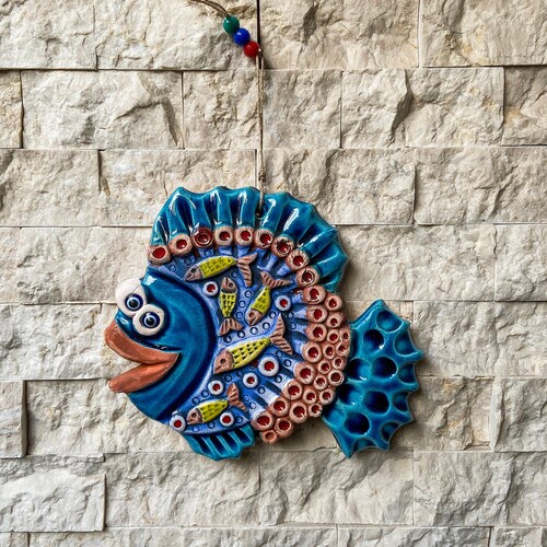 Ceramic Fish Wall Decorcoastal Blue Fish Wall Decor Outdoor Etsy
